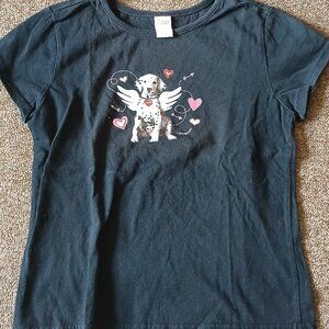 Valentine's Shirt with Dalmatian - Black T Shirt - Youth Size Large